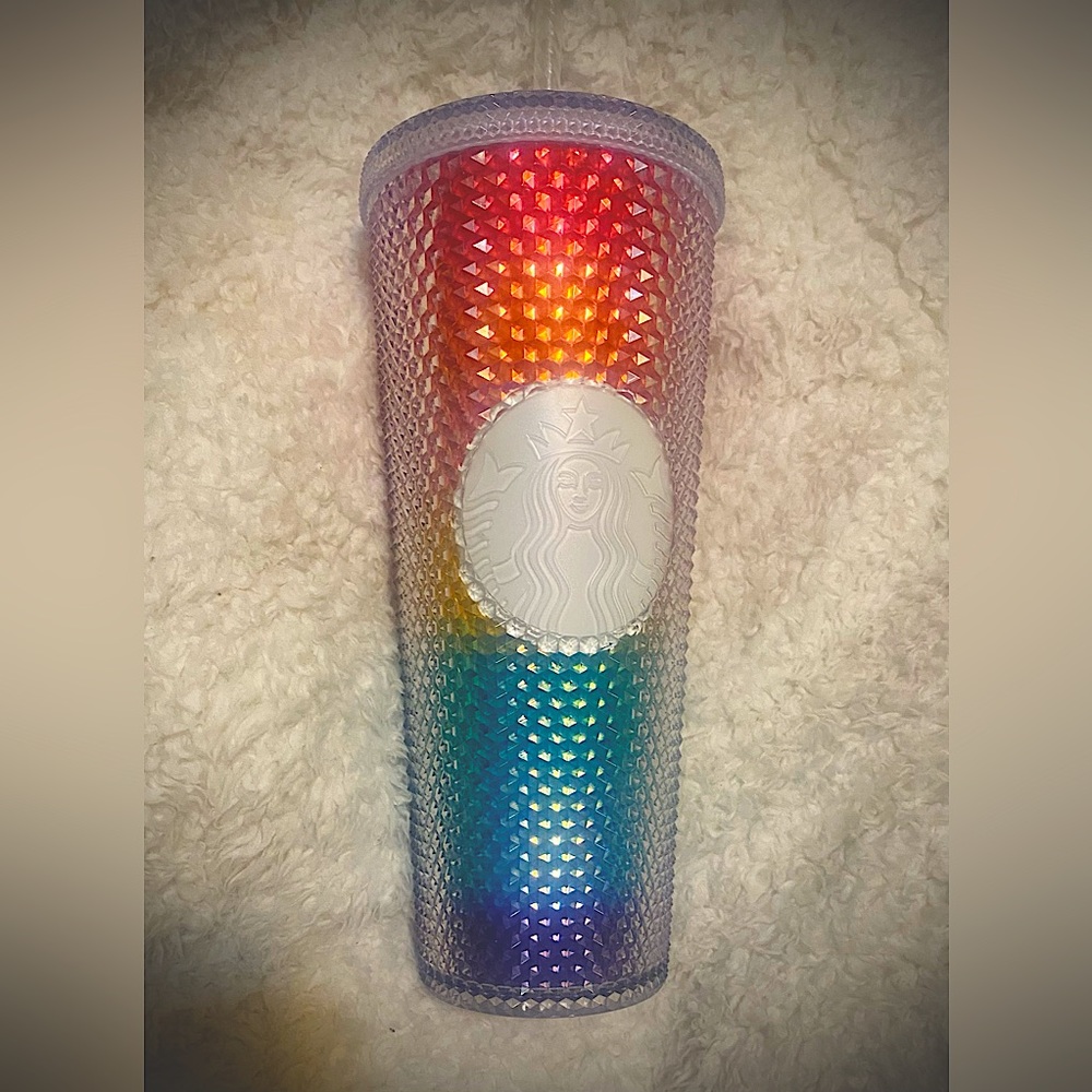 Starbucks 2020 Iridescent Pride Rainbow Studded Clear Bling Cold Cup Tumbler